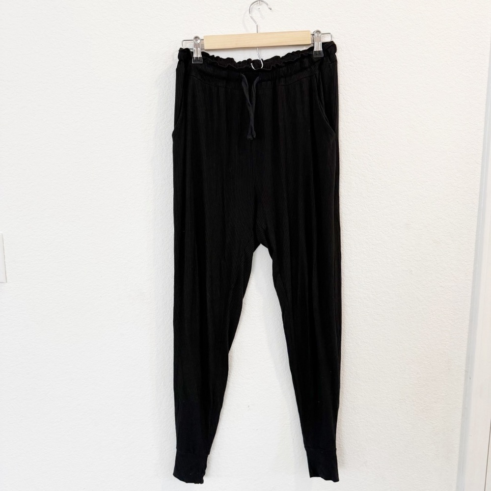 Posh Peanut- Women’s Black Ribbed Bamboo Pajama Pants - XS